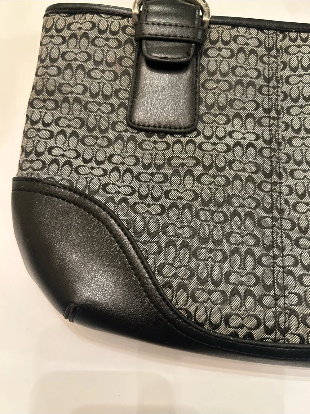 Vintage Coach Soho Signature small black and grey canvas satchel bag